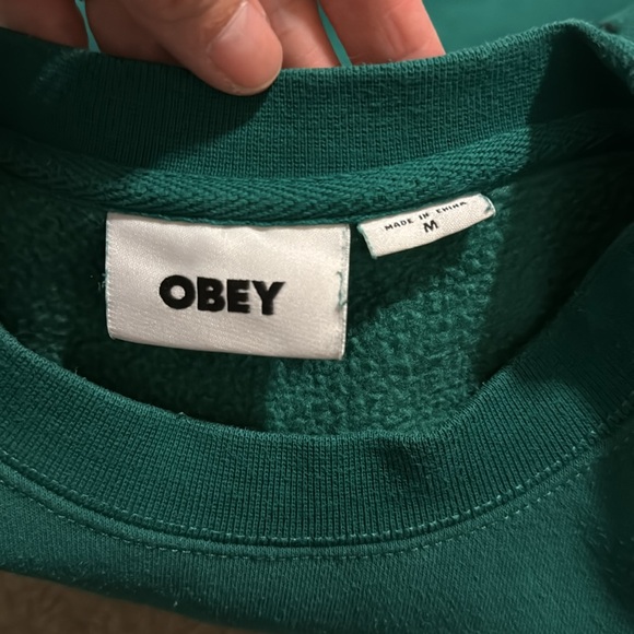 Obey Brick by Brick Crewneck Sweatshirt Green Double-sided Embroidery-Medium - Picture 8 of 9